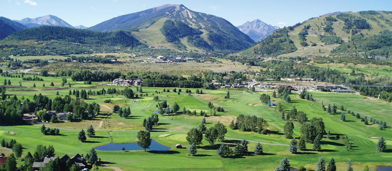 Aspen Golf Course from an aerial view above golf course 