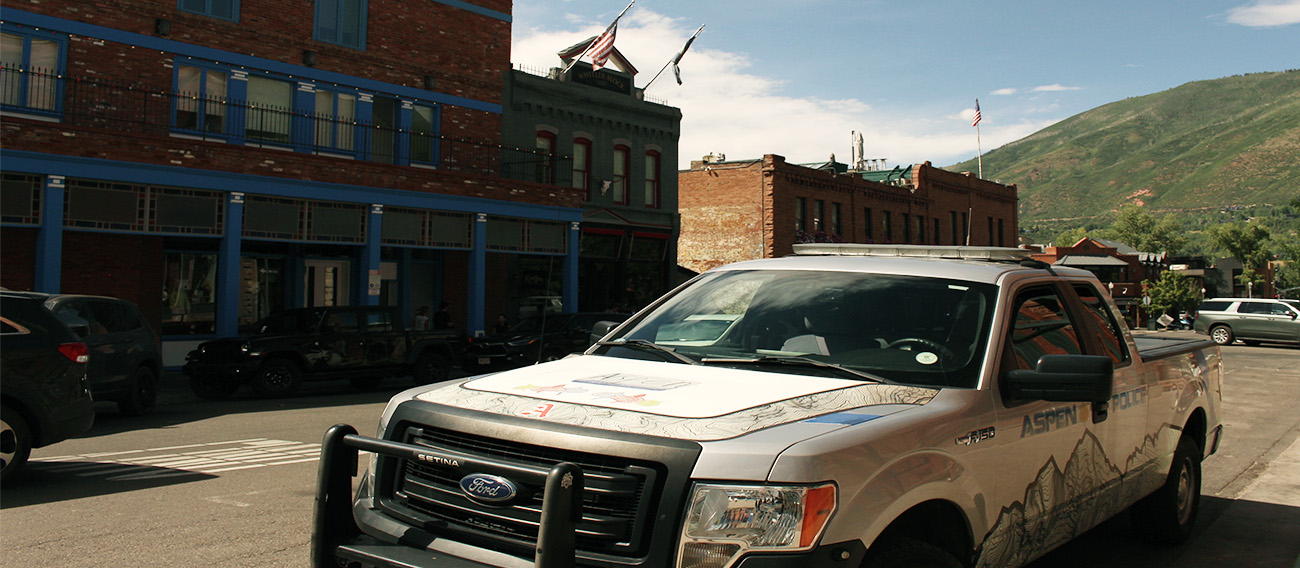Aspen Police truck parked on street in Aspen, Colorado